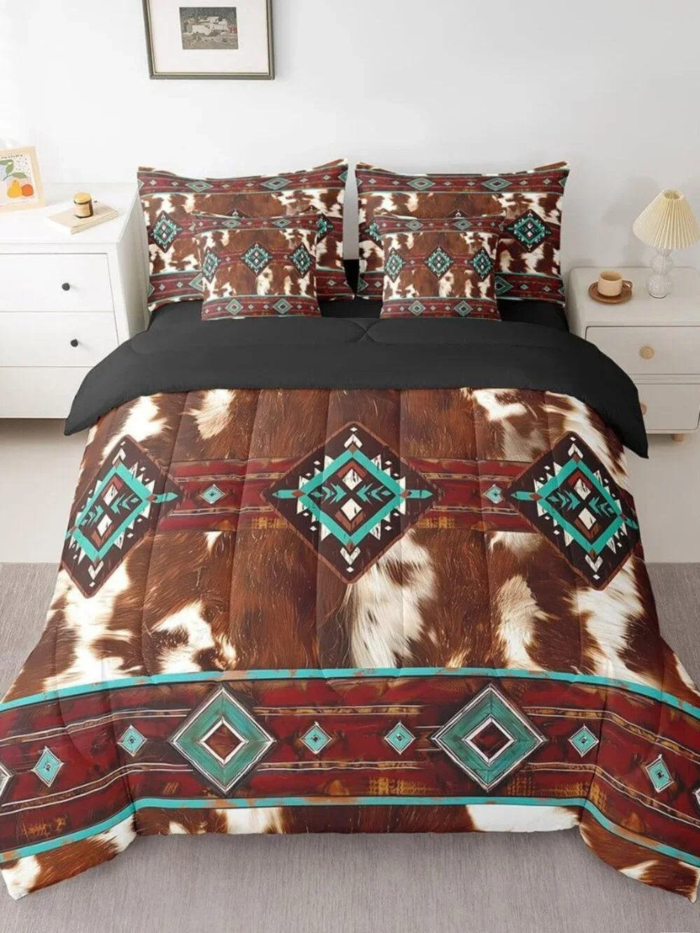 Cow Fur Printed Comforter Set with Sheets for Kids Boys Girls Western Bed in a B